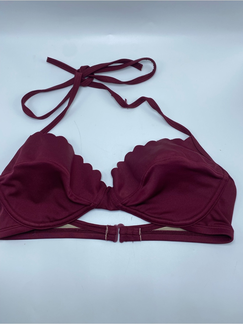 J. Crew Scalloped Halter Bikini Top - Burgundy